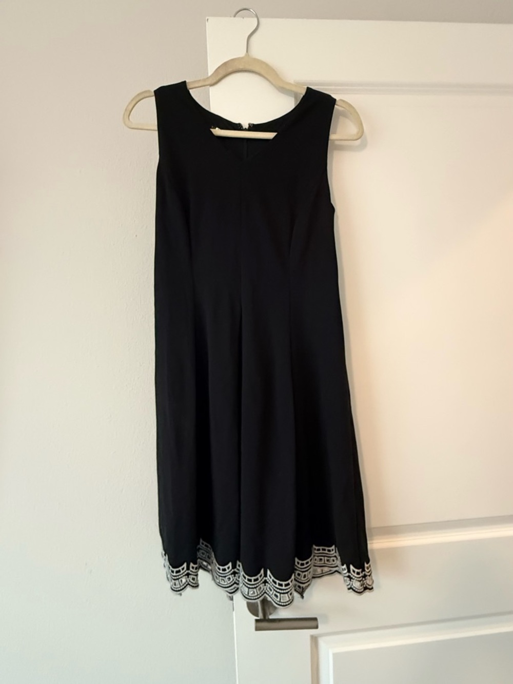 Talbots Black Midi Dress with White Scalloped Hem